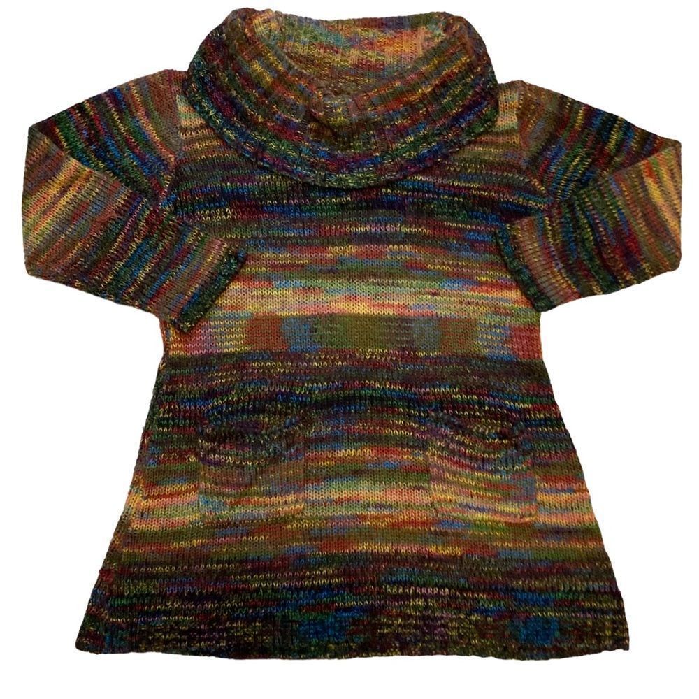 Multicolor knit cowl neck sweater 2X
